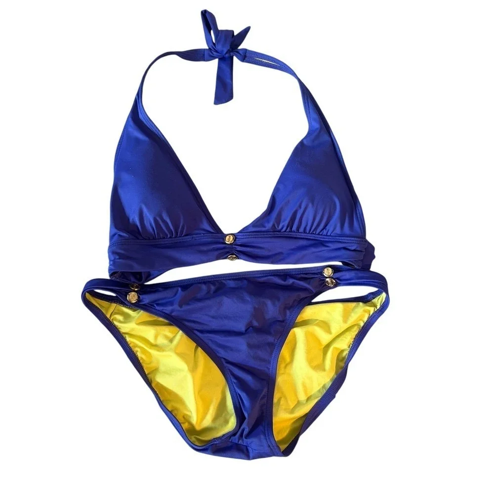 Juicy Couture Miss Divine Purple Bikini‎ with gold buttons. size Large. GUC